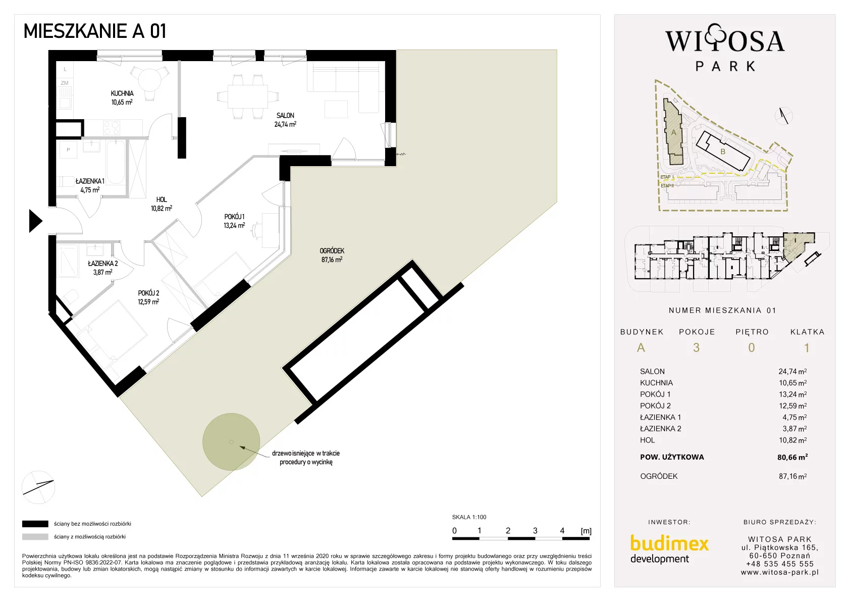 3 pokoje, mieszkanie 80,66 m², parter, oferta nr A/1, Witosa Park, Poznań, Winiary, Winiary, ul. Piątkowska 165 A-B