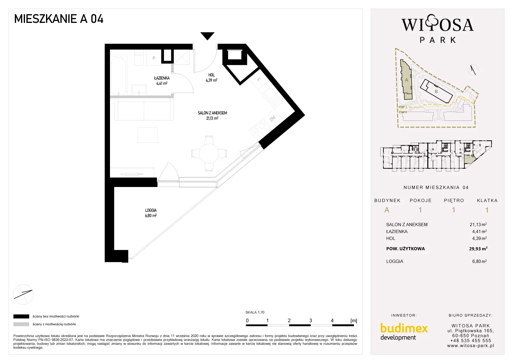 1 pokój, mieszkanie 29,93 m², piętro 1, oferta nr A/4, Witosa Park, Poznań, Winiary, Winiary, ul. Piątkowska 165 A-B