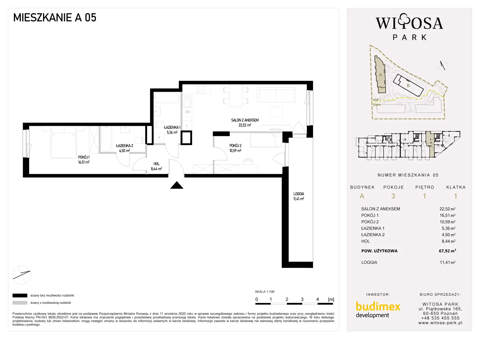 3 pokoje, mieszkanie 67,92 m², piętro 1, oferta nr A/5, Witosa Park, Poznań, Winiary, Winiary, ul. Piątkowska 165 A-B