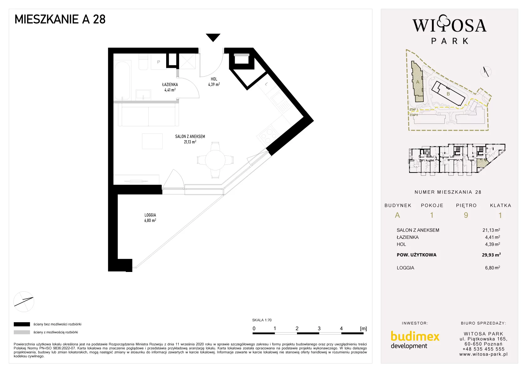 1 pokój, mieszkanie 29,93 m², piętro 9, oferta nr A/28, Witosa Park, Poznań, Winiary, Winiary, ul. Piątkowska 165 A-B