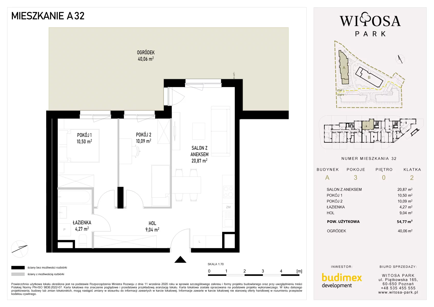 3 pokoje, mieszkanie 54,77 m², parter, oferta nr A/32, Witosa Park, Poznań, Winiary, Winiary, ul. Piątkowska 165 A-B