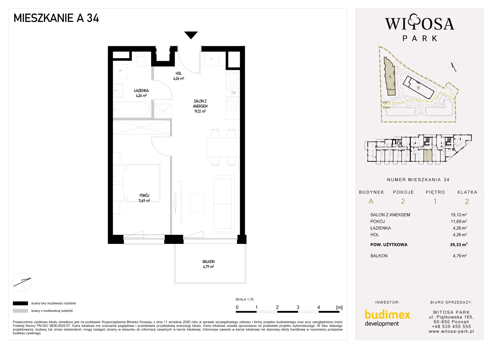 2 pokoje, mieszkanie 39,33 m², piętro 1, oferta nr A/34, Witosa Park, Poznań, Winiary, Winiary, ul. Piątkowska 165 A-B
