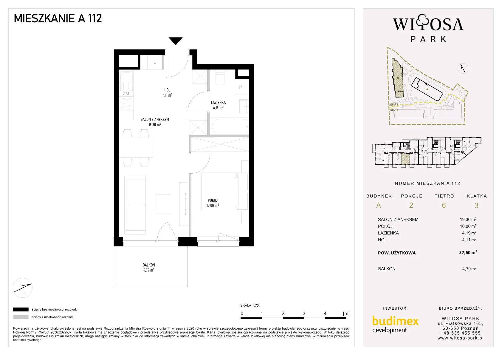 2 pokoje, mieszkanie 37,60 m², piętro 6, oferta nr A/112, Witosa Park, Poznań, Winiary, Winiary, ul. Piątkowska 165 A-B
