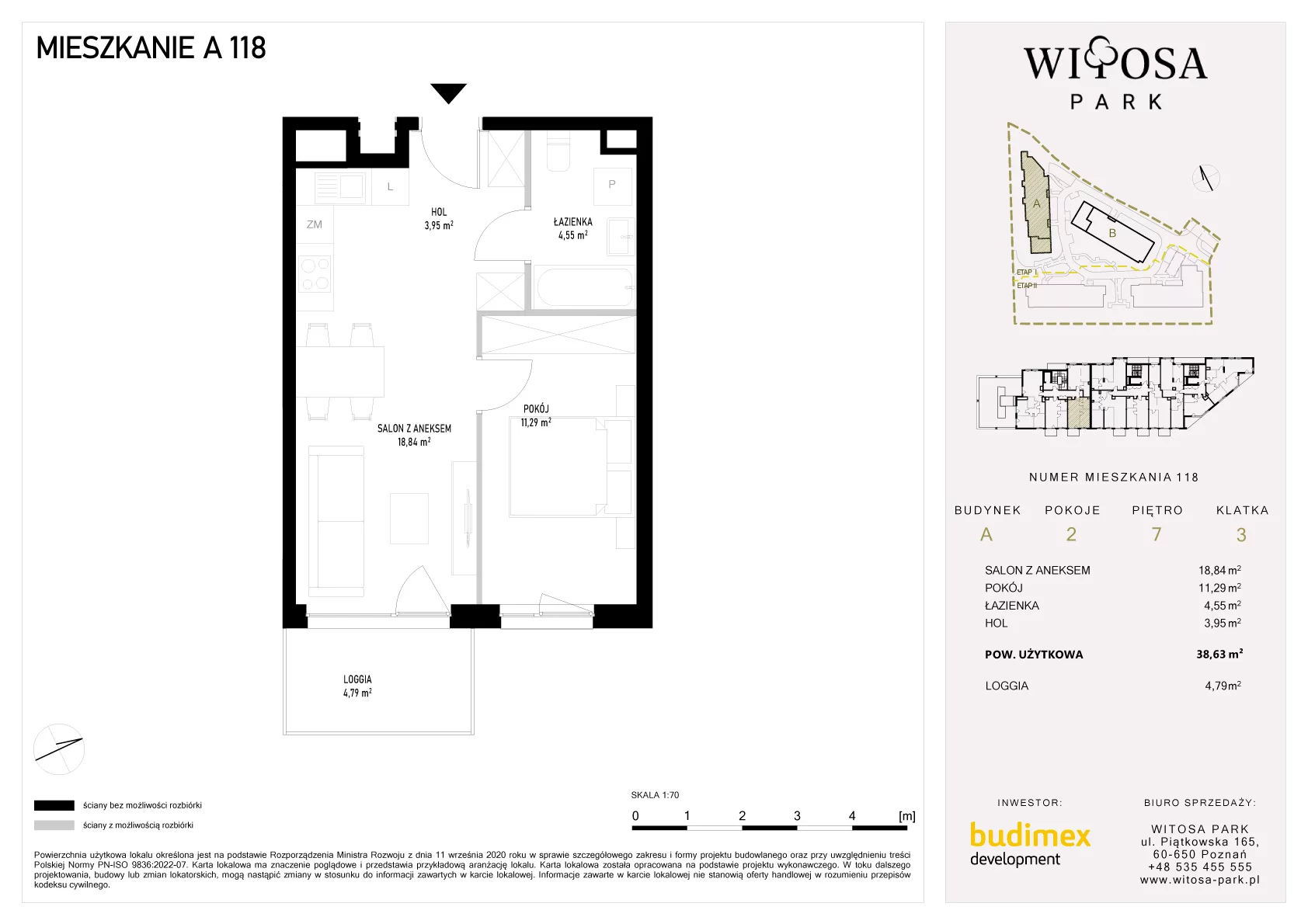 2 pokoje, mieszkanie 38,63 m², piętro 7, oferta nr A/118, Witosa Park, Poznań, Winiary, Winiary, ul. Piątkowska 165 A-B
