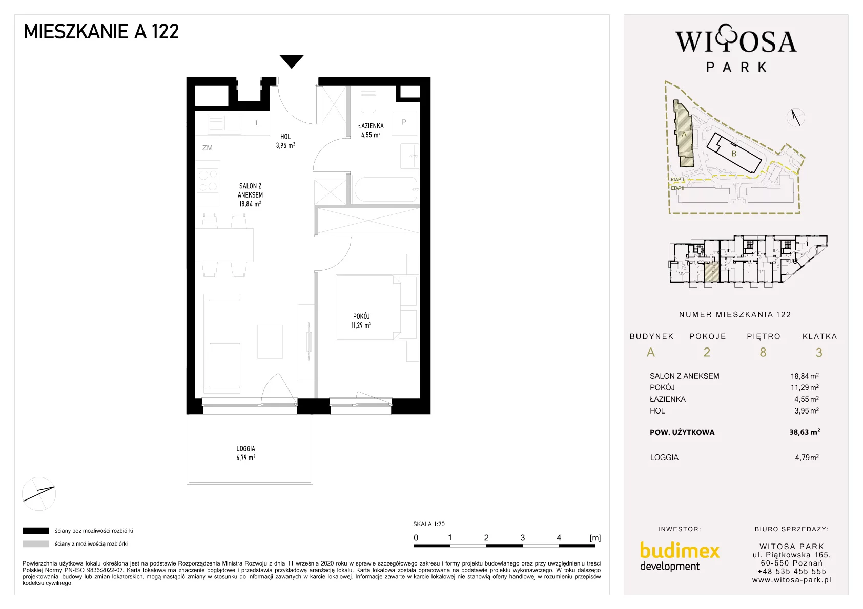 2 pokoje, mieszkanie 38,63 m², piętro 8, oferta nr A/122, Witosa Park, Poznań, Winiary, Winiary, ul. Piątkowska 165 A-B