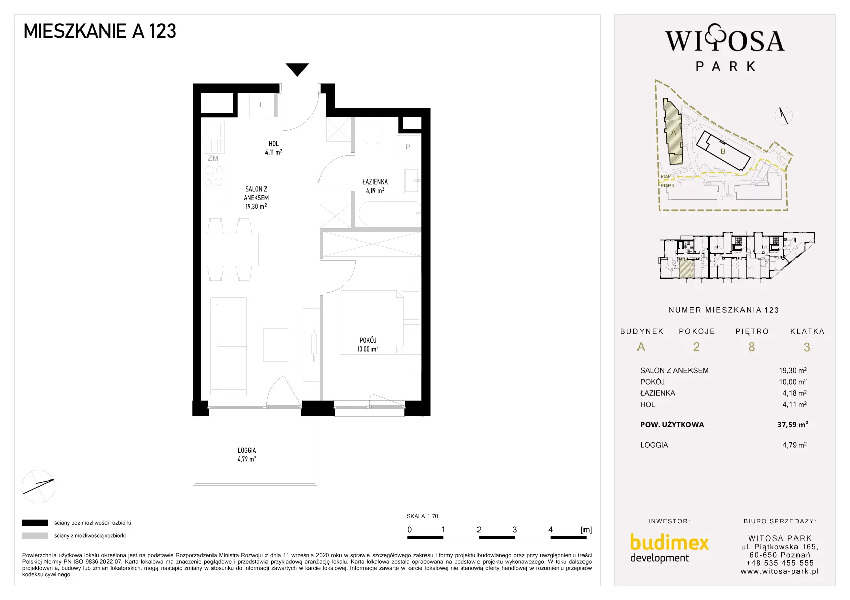2 pokoje, mieszkanie 37,59 m², piętro 8, oferta nr A/123, Witosa Park, Poznań, Winiary, Winiary, ul. Piątkowska 165 A-B
