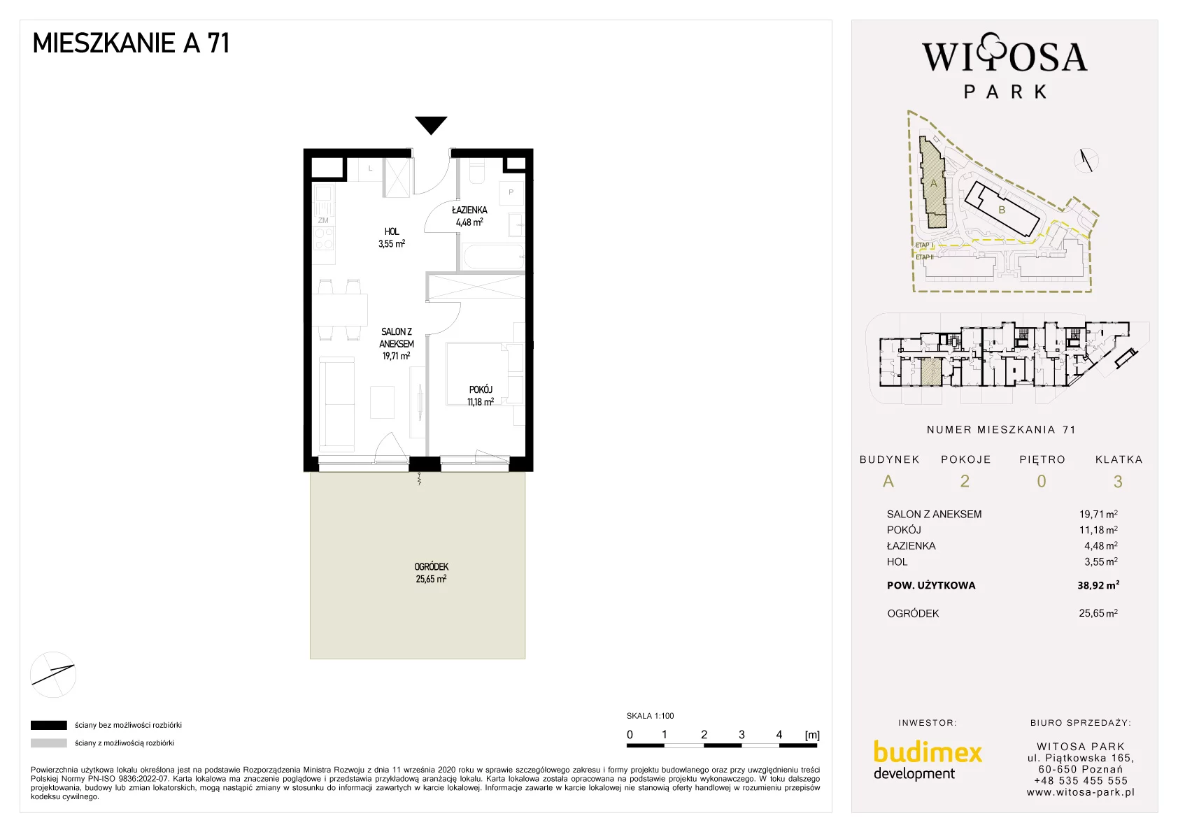 2 pokoje, mieszkanie 38,92 m², parter, oferta nr A/71, Witosa Park, Poznań, Winiary, Winiary, ul. Piątkowska 165 A-B
