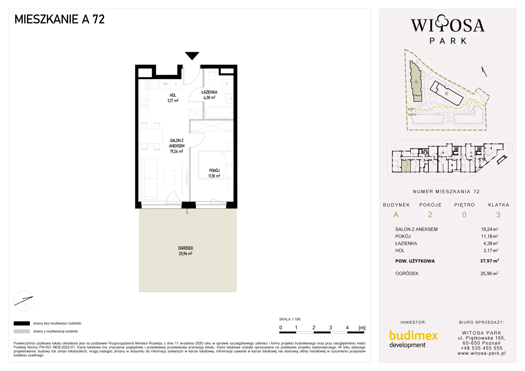 2 pokoje, mieszkanie 37,97 m², parter, oferta nr A/72, Witosa Park, Poznań, Winiary, Winiary, ul. Piątkowska 165 A-B