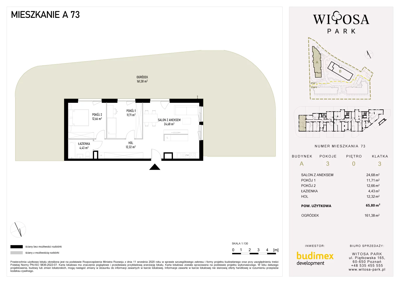 3 pokoje, mieszkanie 65,80 m², parter, oferta nr A/73, Witosa Park, Poznań, Winiary, Winiary, ul. Piątkowska 165 A-B