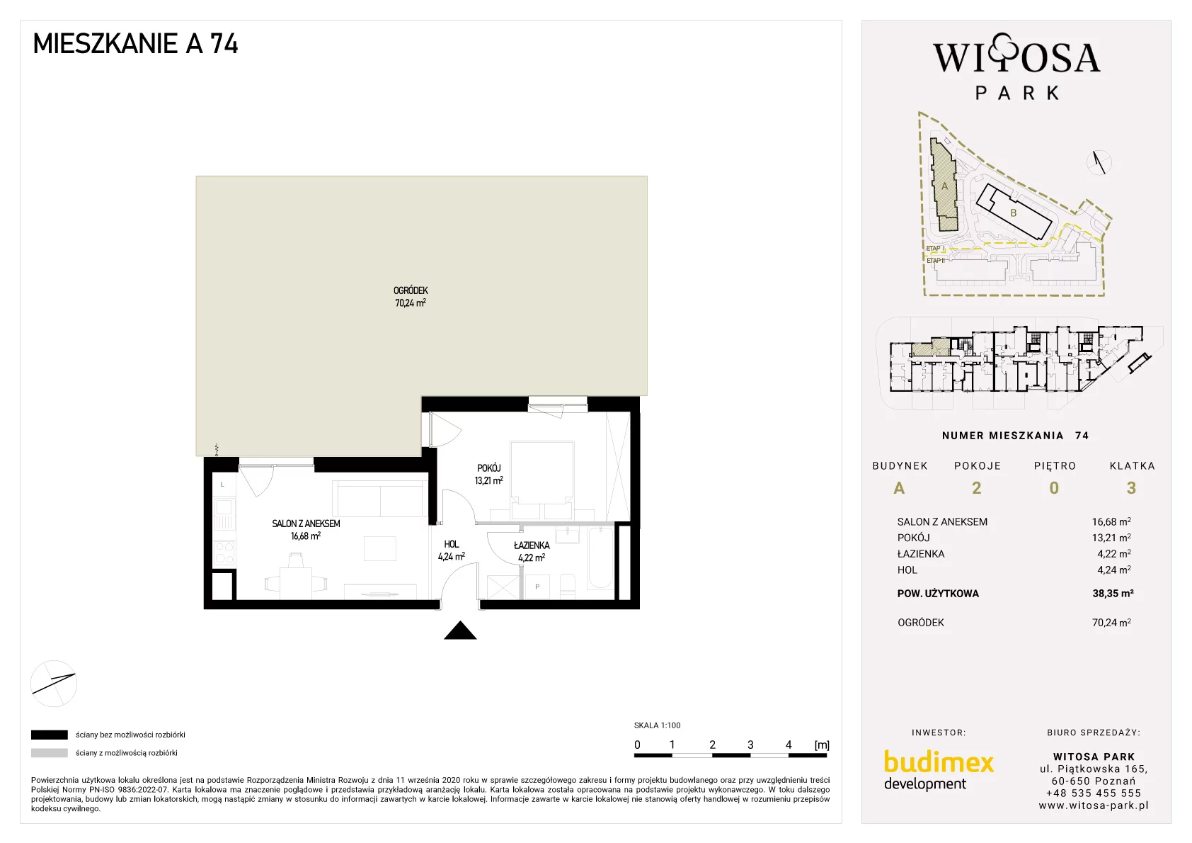 2 pokoje, mieszkanie 38,35 m², parter, oferta nr A/74, Witosa Park, Poznań, Winiary, Winiary, ul. Piątkowska 165 A-B