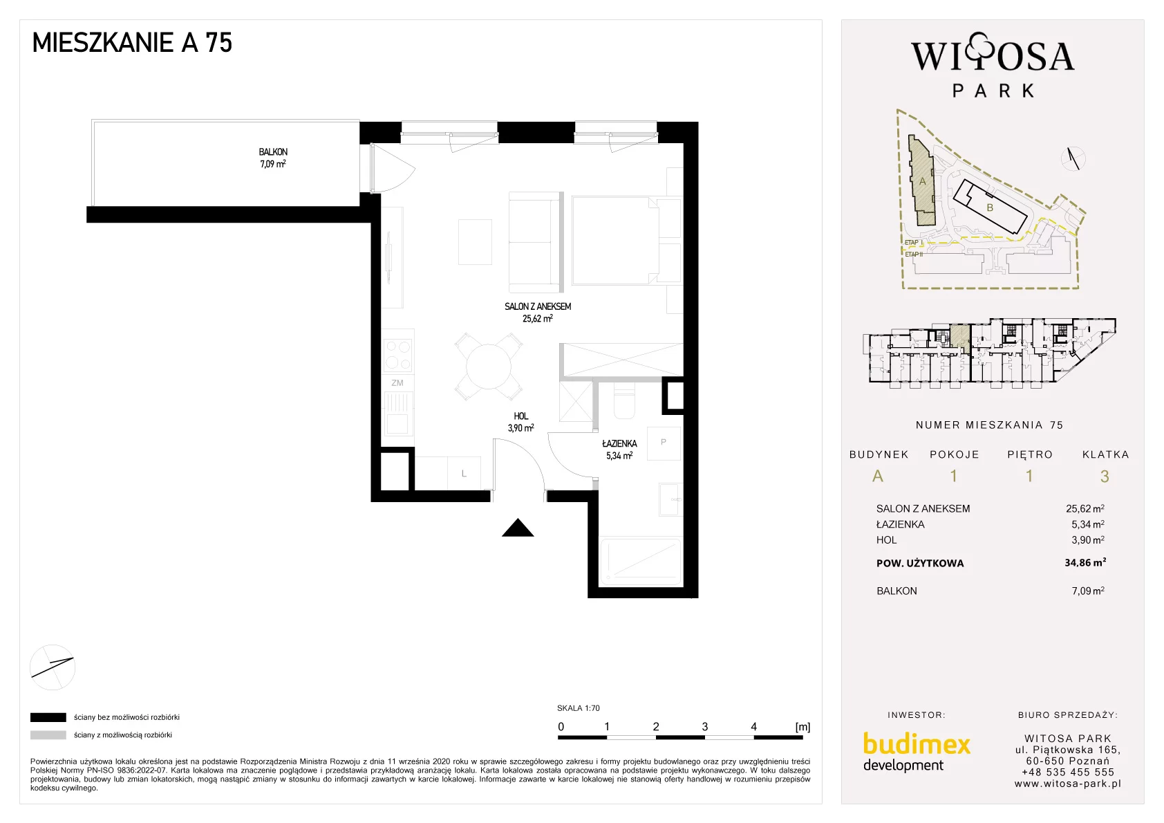 1 pokój, mieszkanie 34,86 m², piętro 1, oferta nr A/75, Witosa Park, Poznań, Winiary, Winiary, ul. Piątkowska 165 A-B