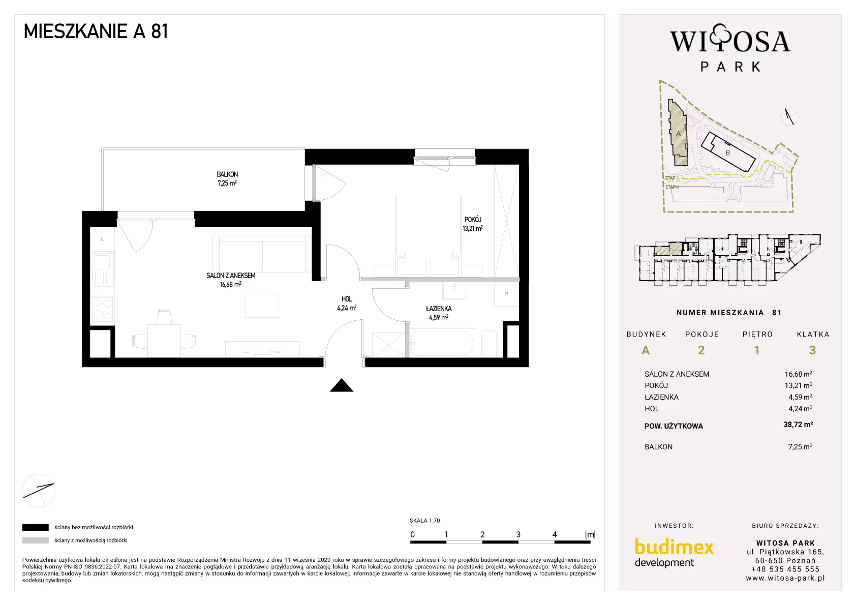 2 pokoje, mieszkanie 38,72 m², piętro 1, oferta nr A/81, Witosa Park, Poznań, Winiary, Winiary, ul. Piątkowska 165 A-B