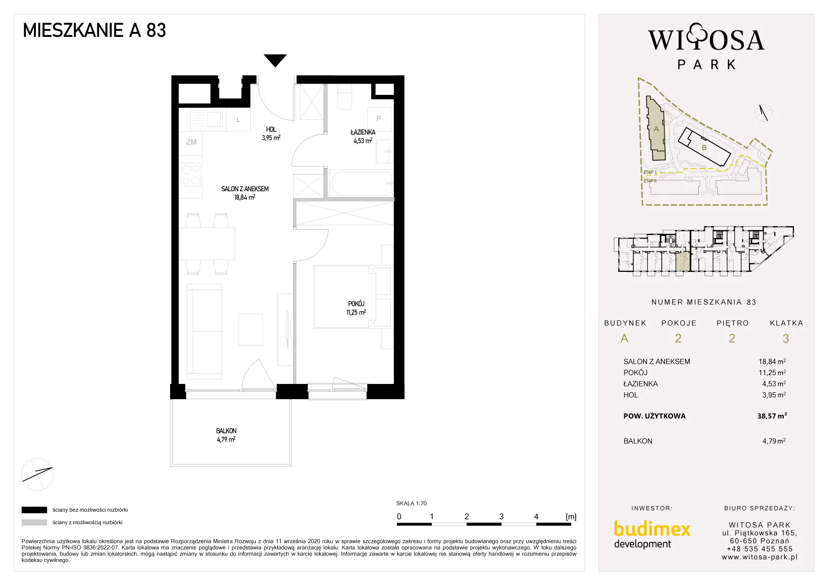 2 pokoje, mieszkanie 38,57 m², piętro 2, oferta nr A/83, Witosa Park, Poznań, Winiary, Winiary, ul. Piątkowska 165 A-B