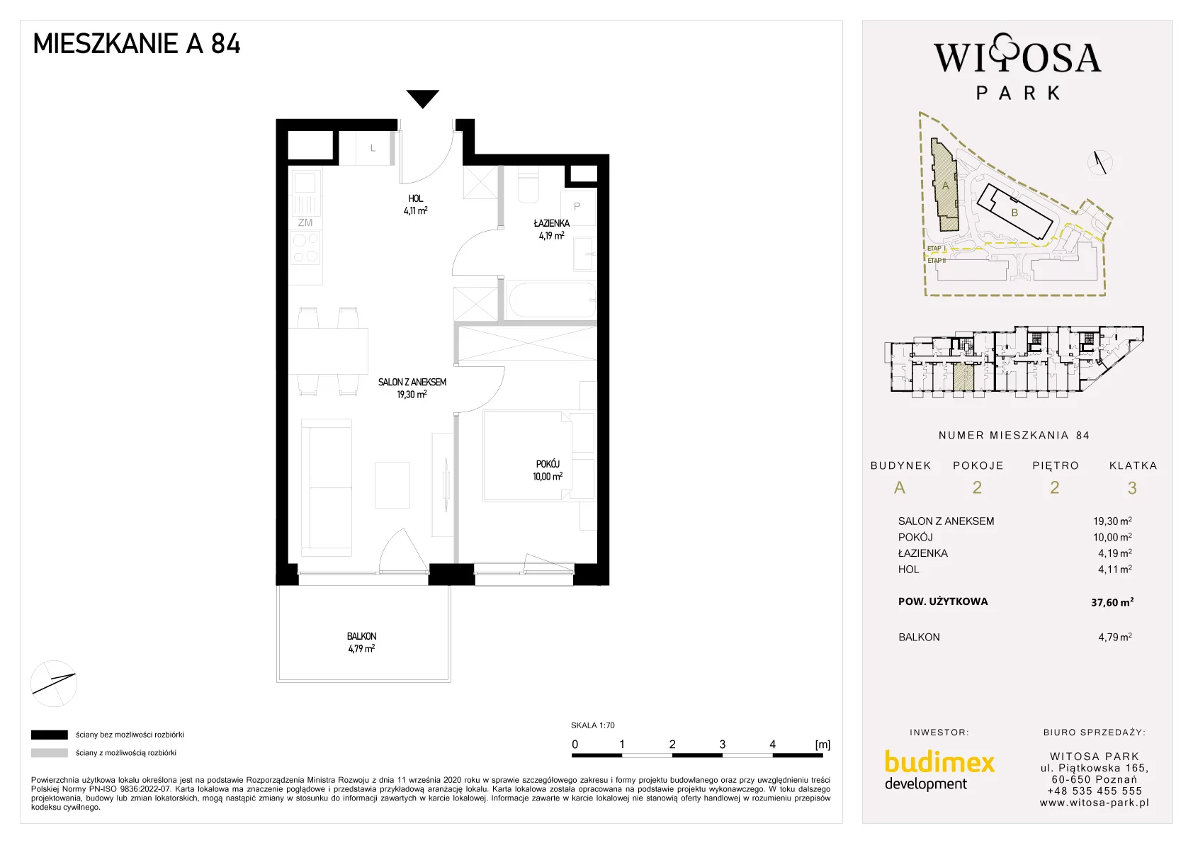 2 pokoje, mieszkanie 37,60 m², piętro 2, oferta nr A/84, Witosa Park, Poznań, Winiary, Winiary, ul. Piątkowska 165 A-B