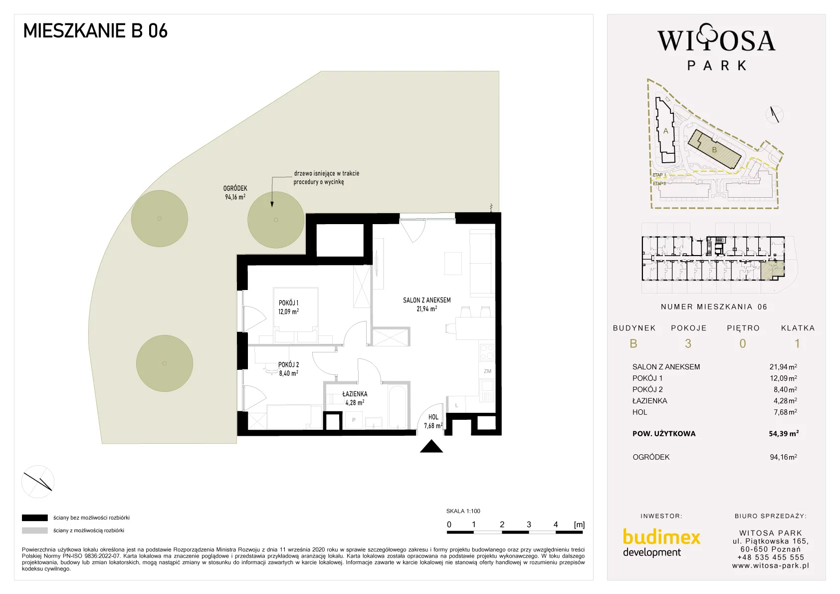 3 pokoje, mieszkanie 54,39 m², parter, oferta nr B/6, Witosa Park, Poznań, Winiary, Winiary, ul. Piątkowska 165 A-B