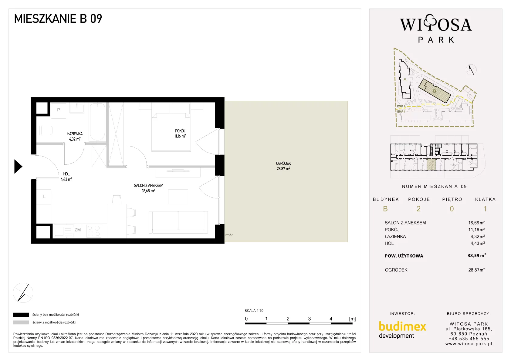 2 pokoje, mieszkanie 38,59 m², parter, oferta nr B/9, Witosa Park, Poznań, Winiary, Winiary, ul. Piątkowska 165 A-B