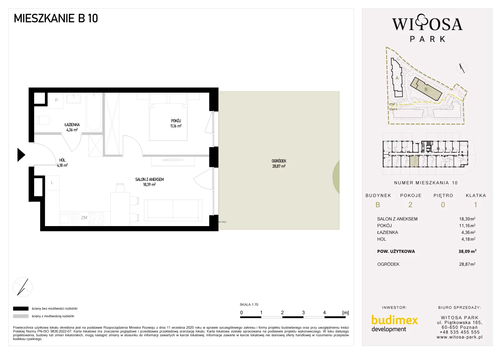 2 pokoje, mieszkanie 38,09 m², parter, oferta nr B/10, Witosa Park, Poznań, Winiary, Winiary, ul. Piątkowska 165 A-B