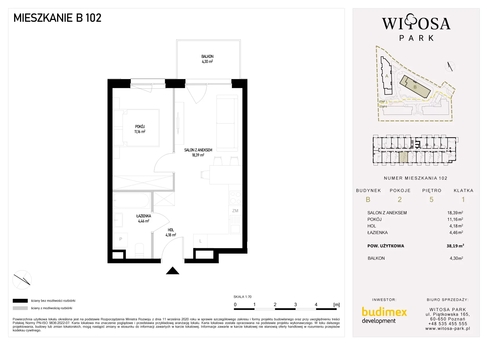2 pokoje, mieszkanie 38,19 m², piętro 5, oferta nr B/102, Witosa Park, Poznań, Winiary, Winiary, ul. Piątkowska 165 A-B