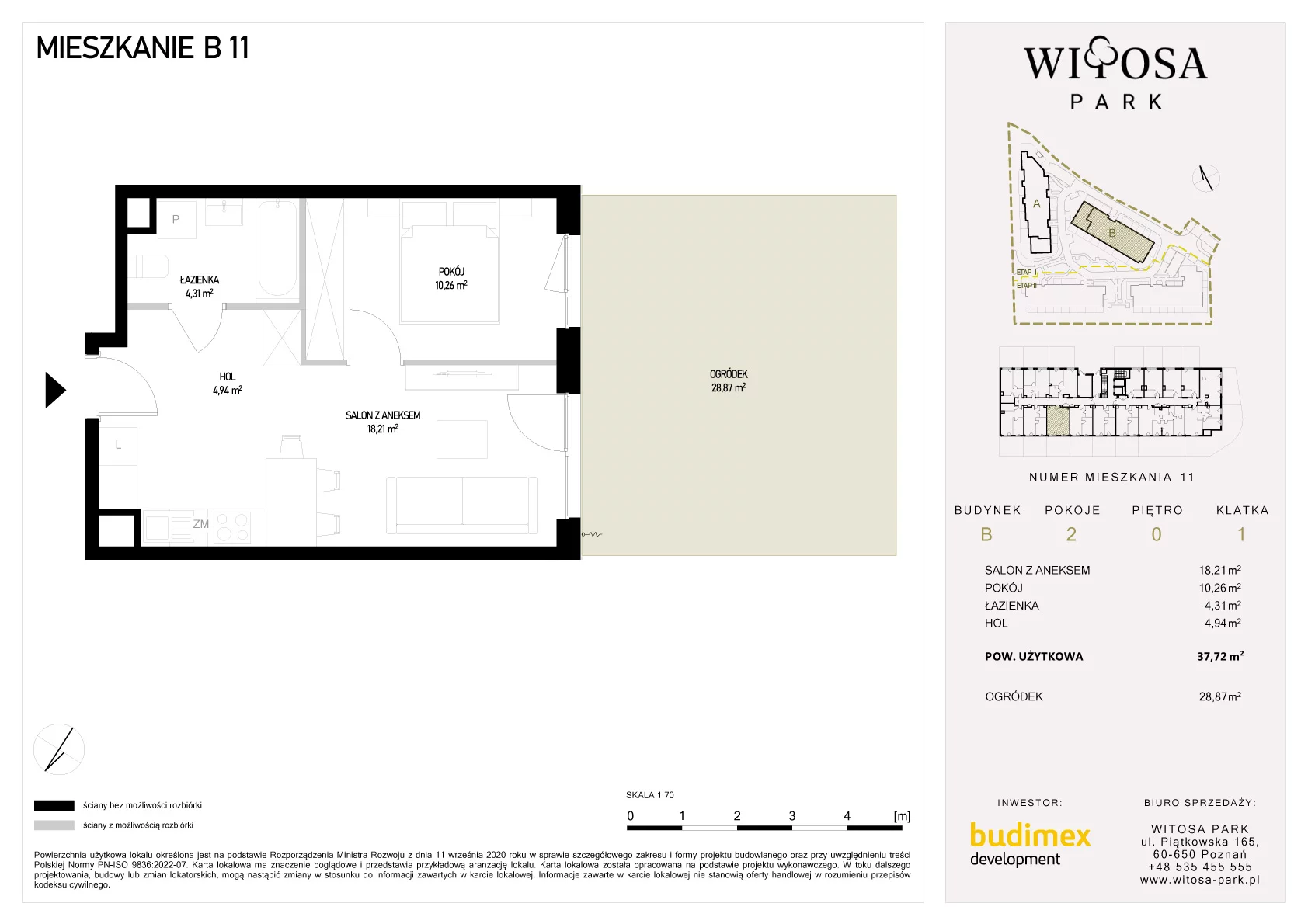 2 pokoje, mieszkanie 37,72 m², parter, oferta nr B/11, Witosa Park, Poznań, Winiary, Winiary, ul. Piątkowska 165 A-B