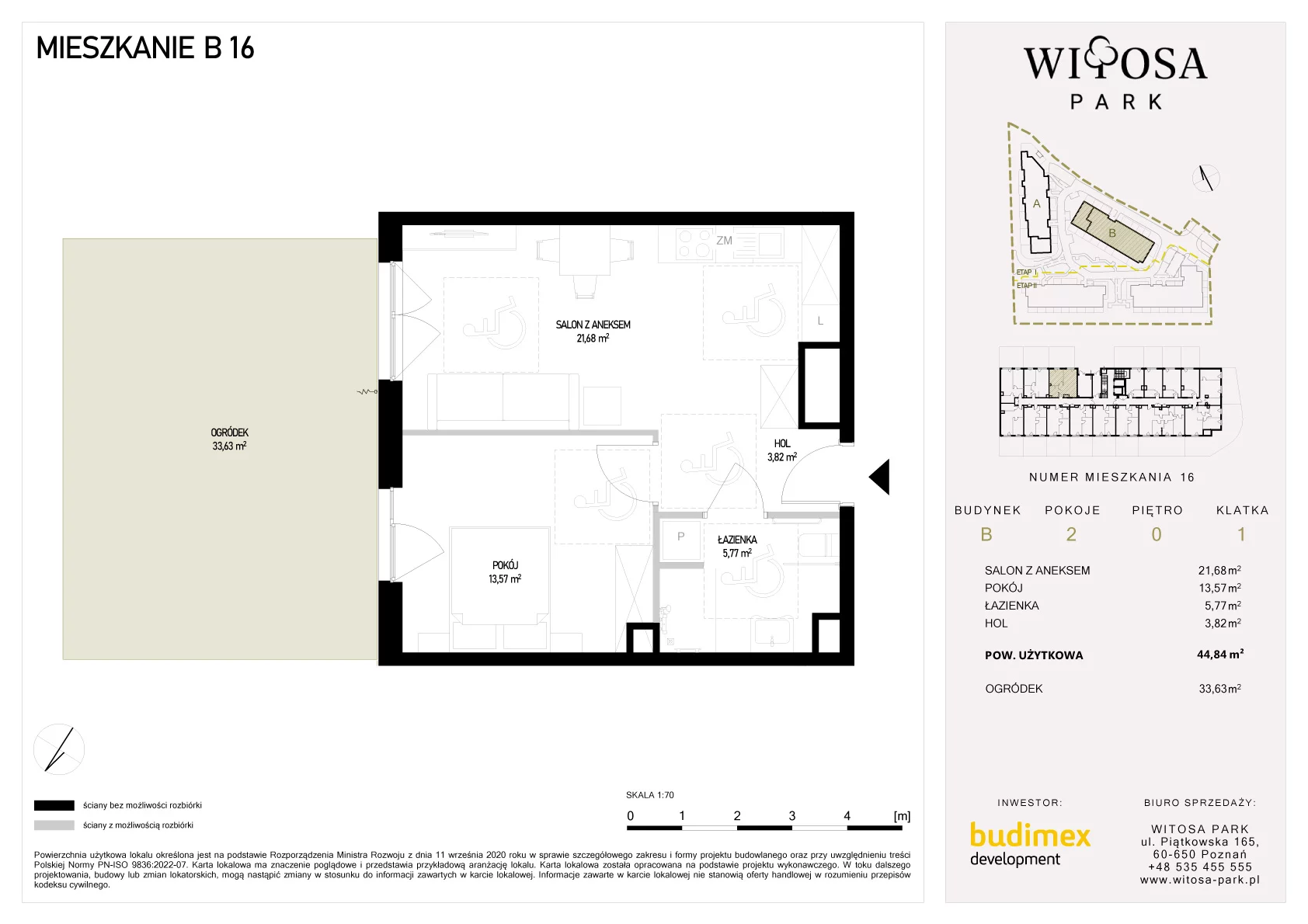 2 pokoje, mieszkanie 44,84 m², parter, oferta nr B/16, Witosa Park, Poznań, Winiary, Winiary, ul. Piątkowska 165 A-B