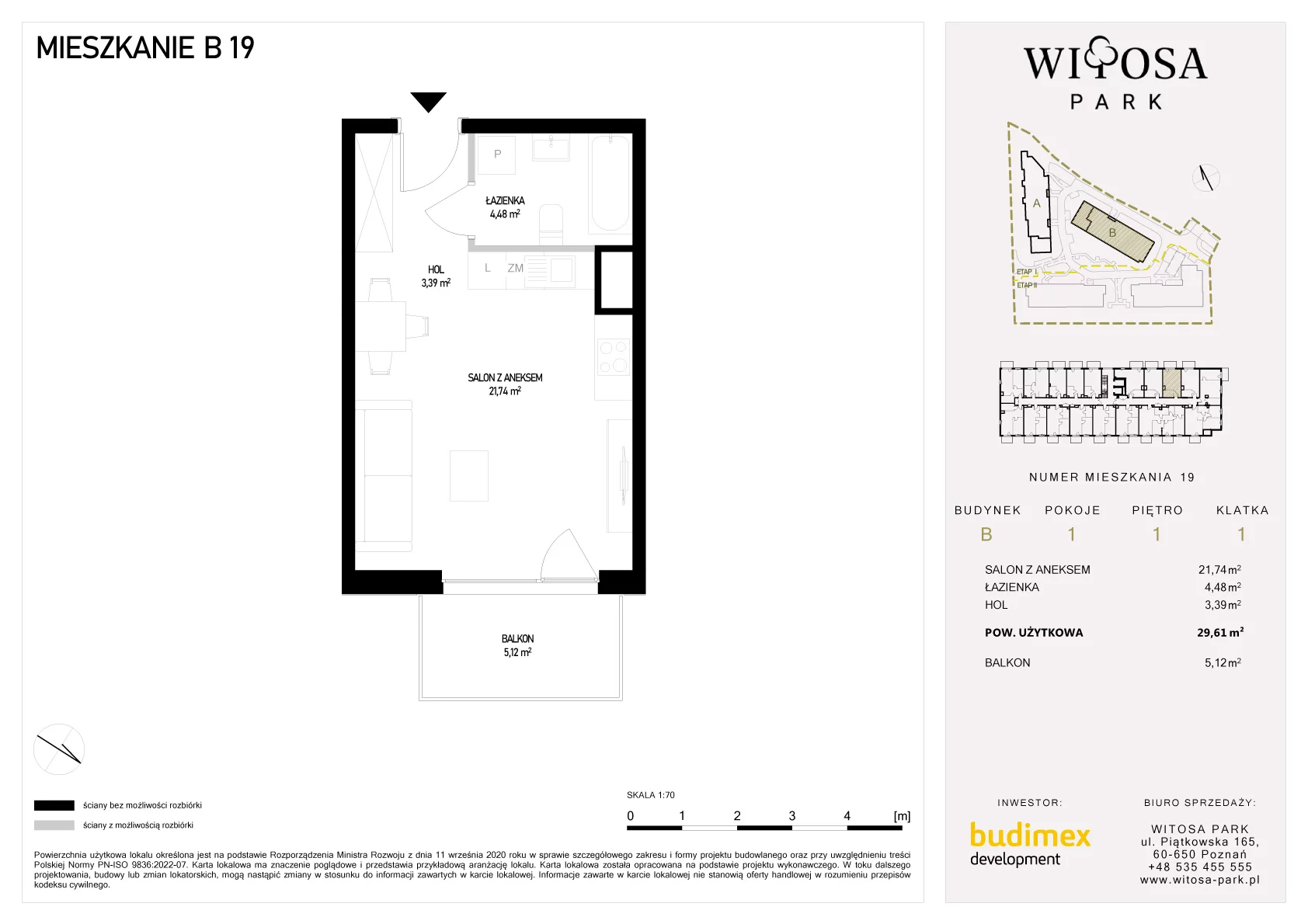 1 pokój, mieszkanie 29,61 m², piętro 1, oferta nr B/19, Witosa Park, Poznań, Winiary, Winiary, ul. Piątkowska 165 A-B