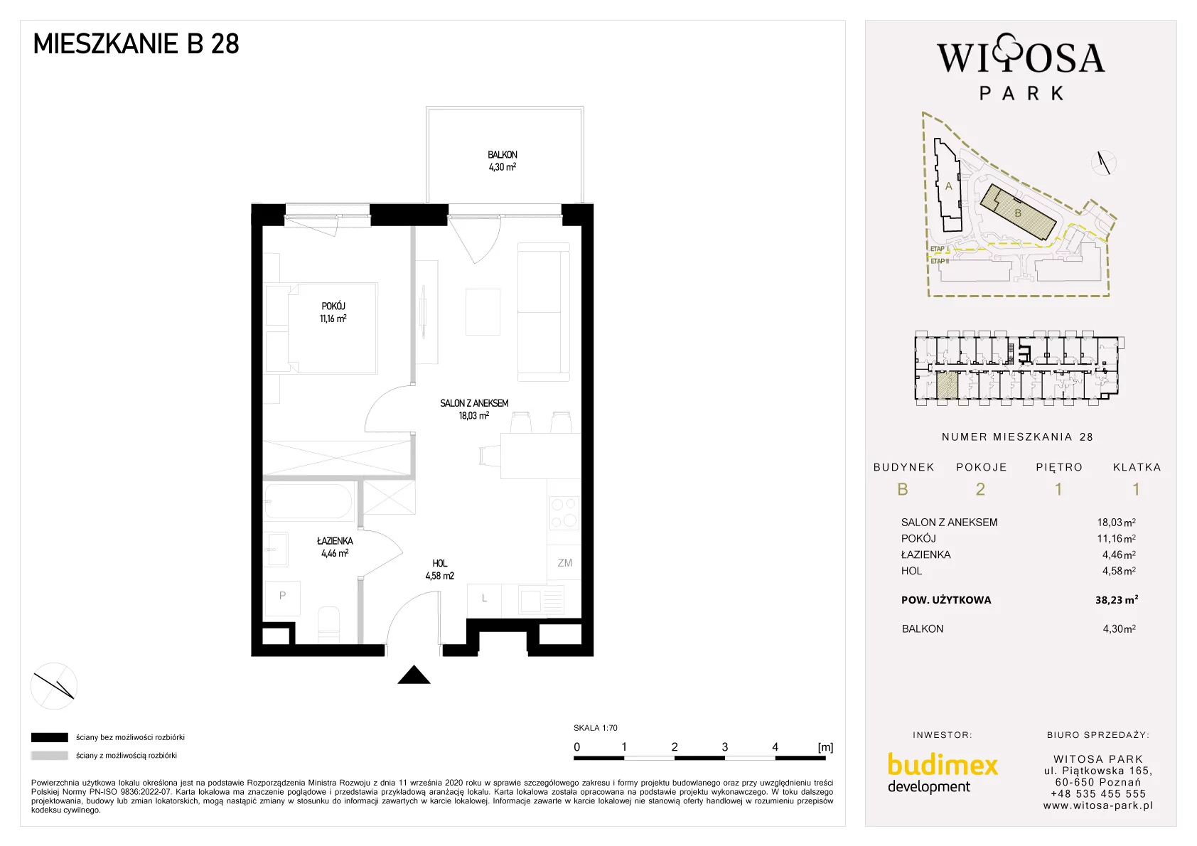 2 pokoje, mieszkanie 38,23 m², piętro 1, oferta nr B/28, Witosa Park, Poznań, Winiary, Winiary, ul. Piątkowska 165 A-B