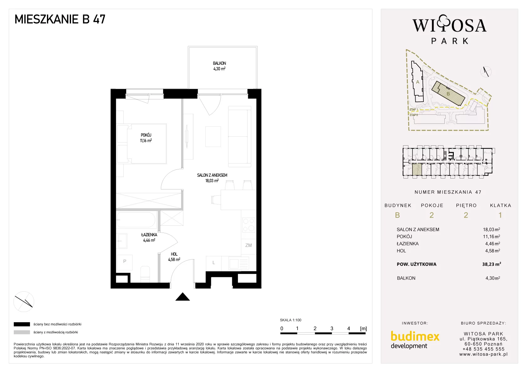 2 pokoje, mieszkanie 38,23 m², piętro 2, oferta nr B/47, Witosa Park, Poznań, Winiary, Winiary, ul. Piątkowska 165 A-B