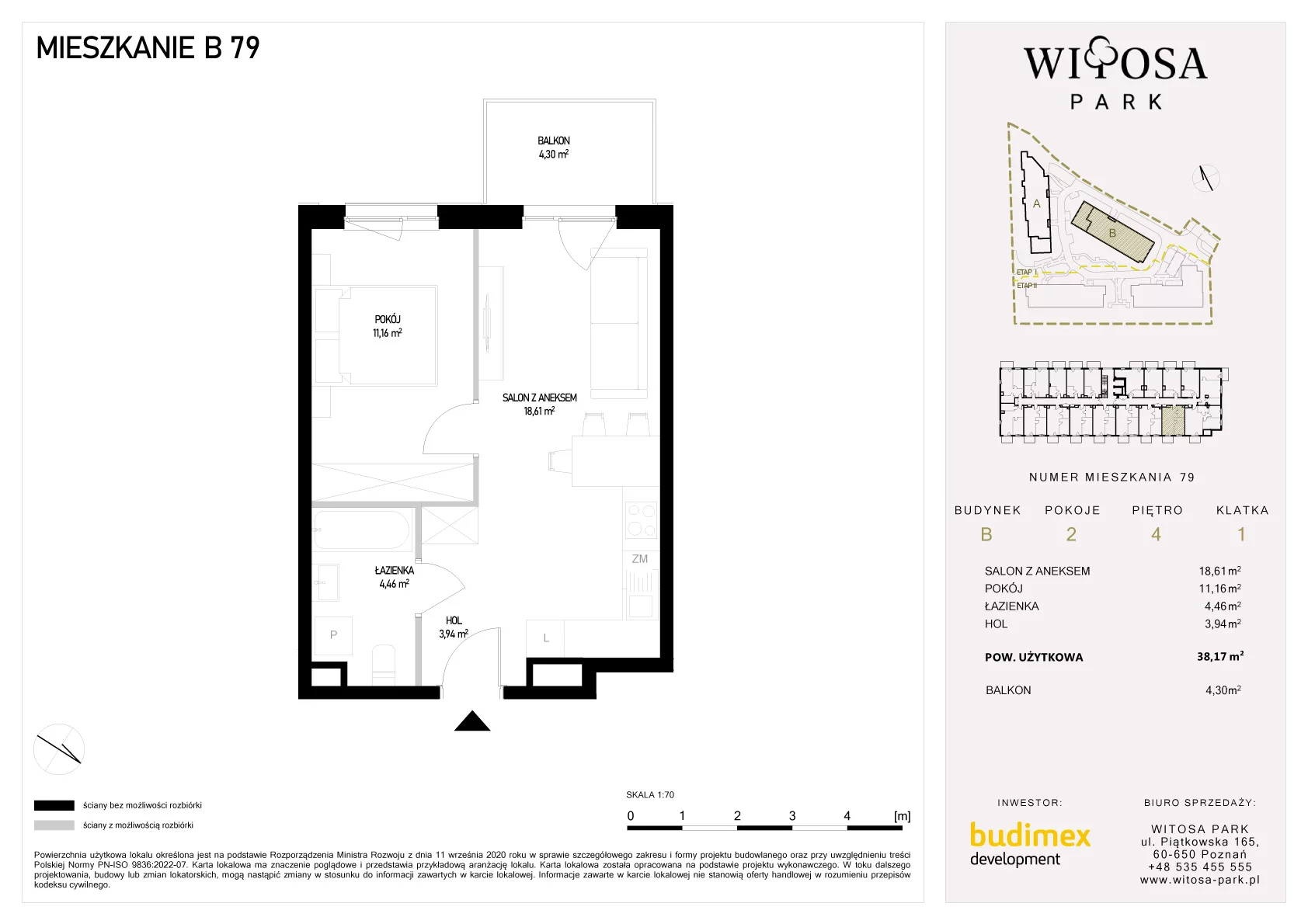 2 pokoje, mieszkanie 38,17 m², piętro 4, oferta nr B/79, Witosa Park, Poznań, Winiary, Winiary, ul. Piątkowska 165 A-B