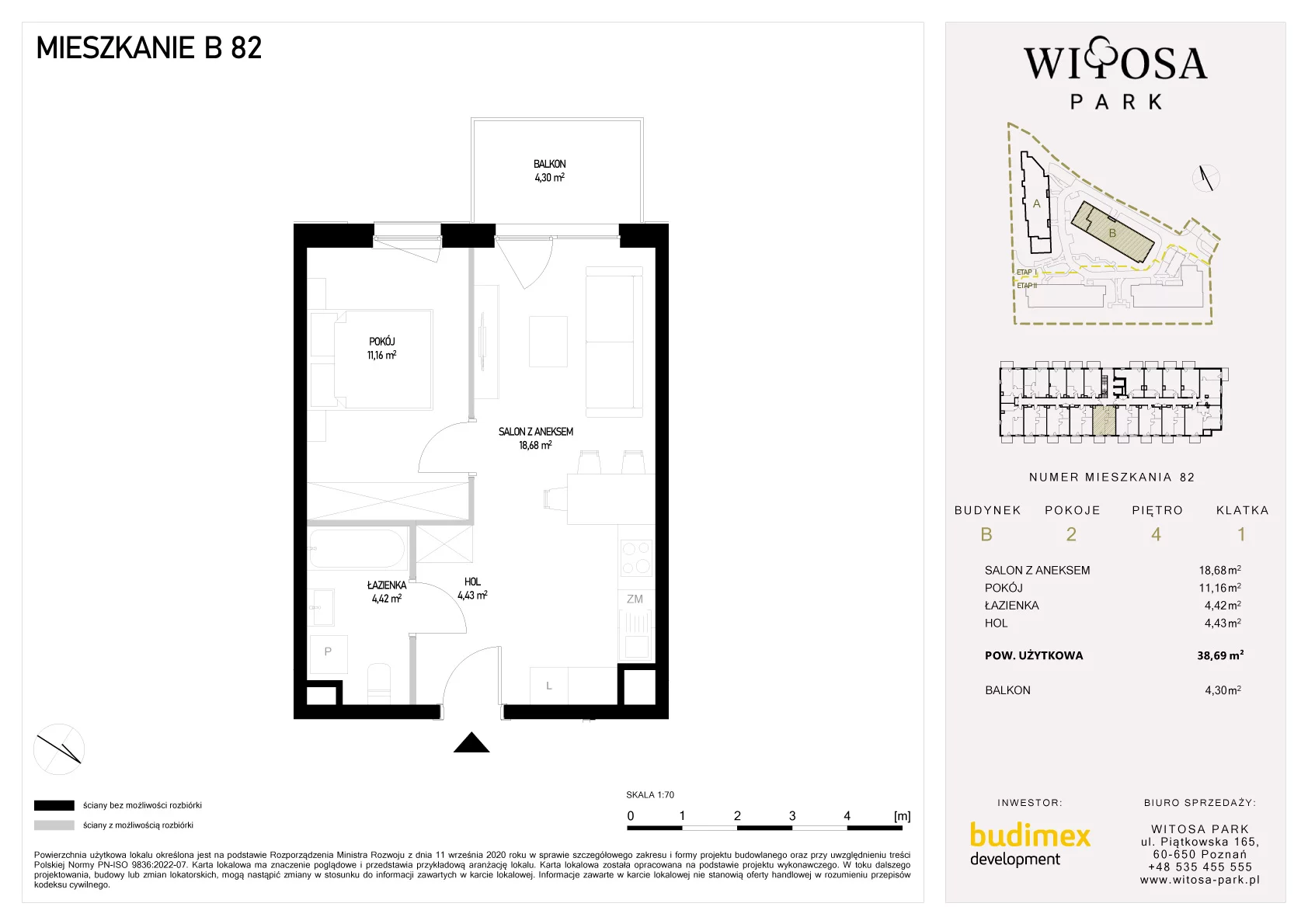 2 pokoje, mieszkanie 38,69 m², piętro 4, oferta nr B/82, Witosa Park, Poznań, Winiary, Winiary, ul. Piątkowska 165 A-B