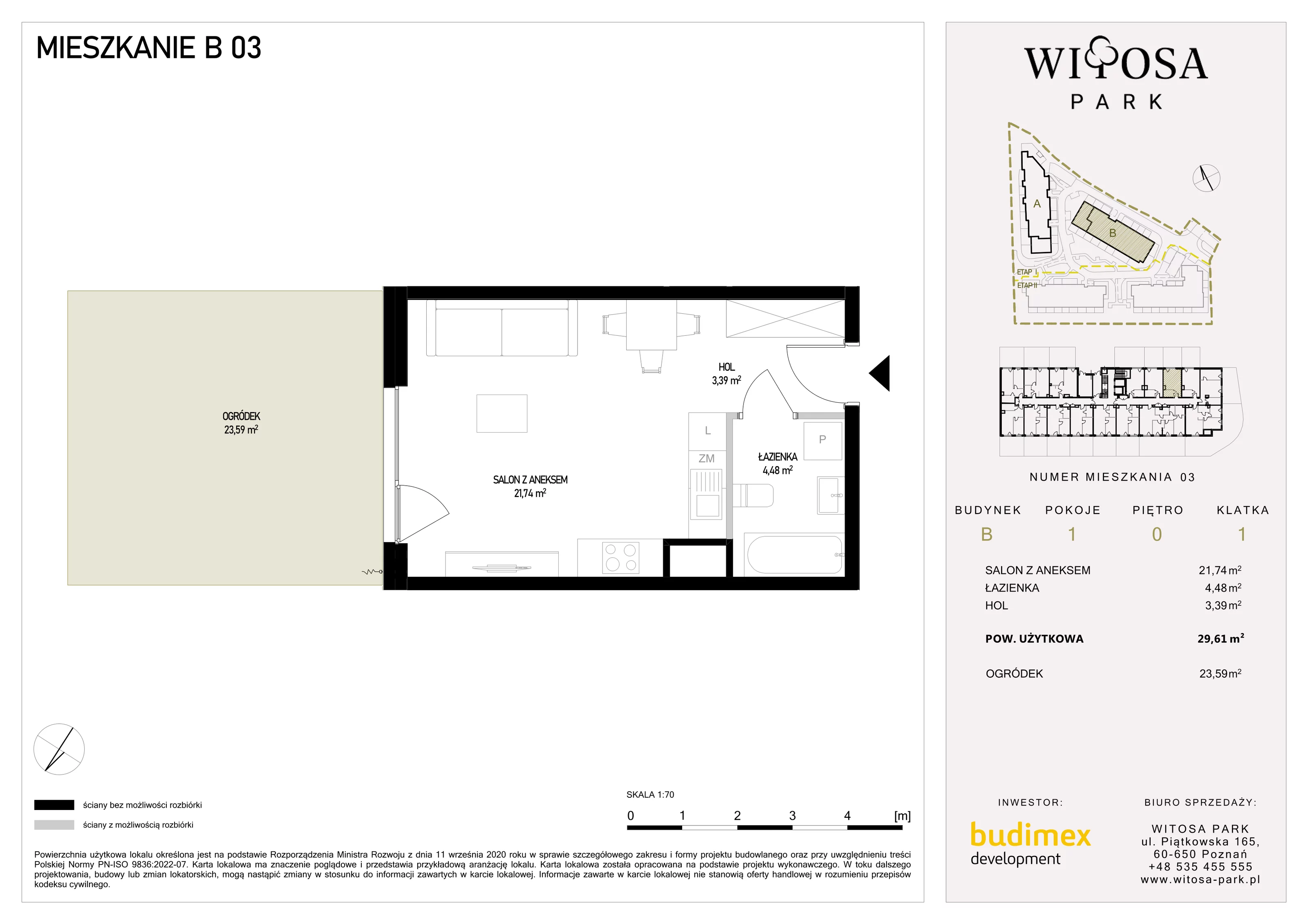 1 pokój, mieszkanie 29,61 m², parter, oferta nr B/3, Witosa Park, Poznań, Winiary, Winiary, ul. Piątkowska 165 A-B