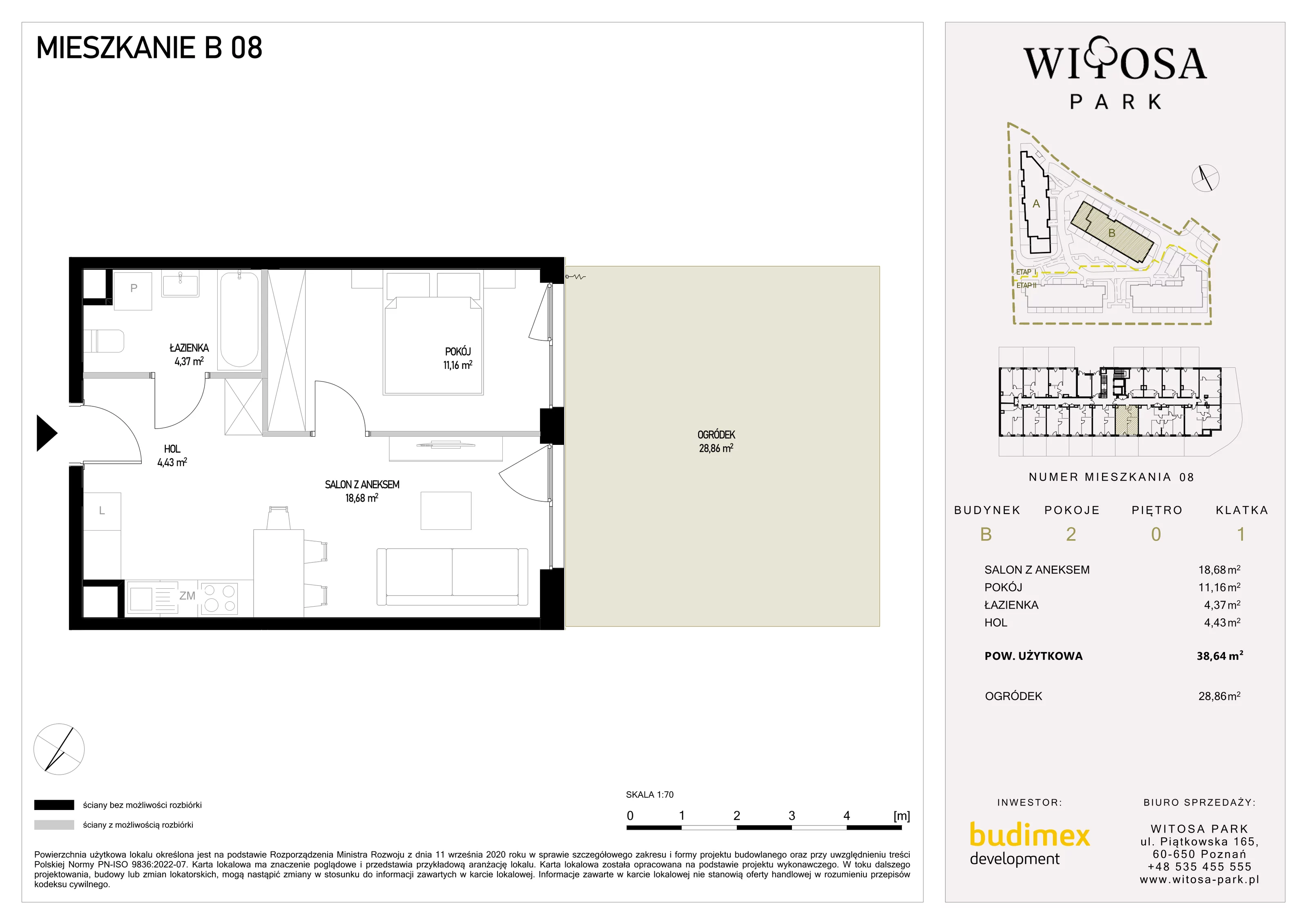 2 pokoje, mieszkanie 38,64 m², parter, oferta nr B/8, Witosa Park, Poznań, Winiary, Winiary, ul. Piątkowska 165 A-B