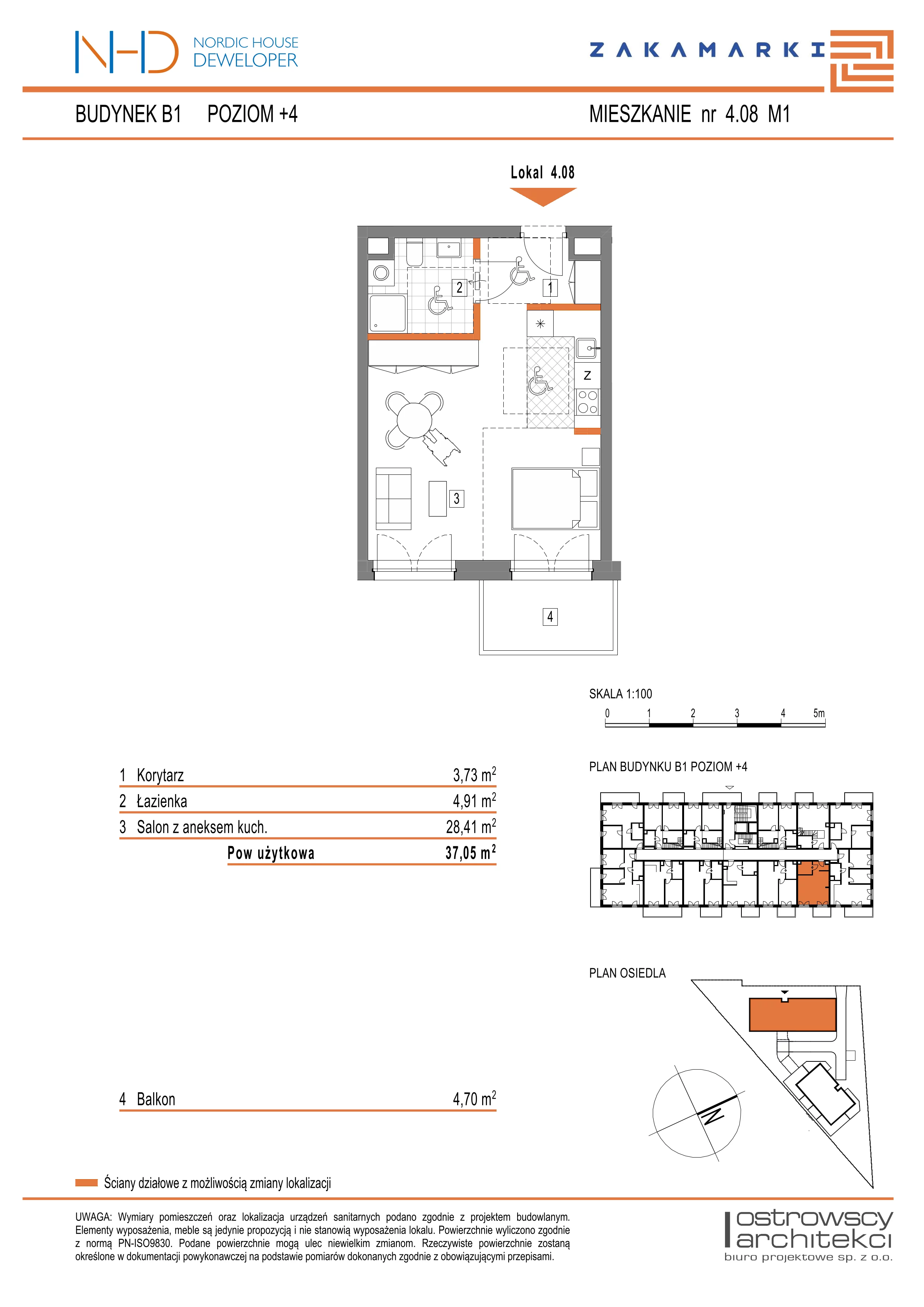 Mieszkanie 37,05 m², piętro 4, oferta nr B1.4.08, Zakamarki, Marki, Aleja Marszałka Józefa Piłsudskiego 102