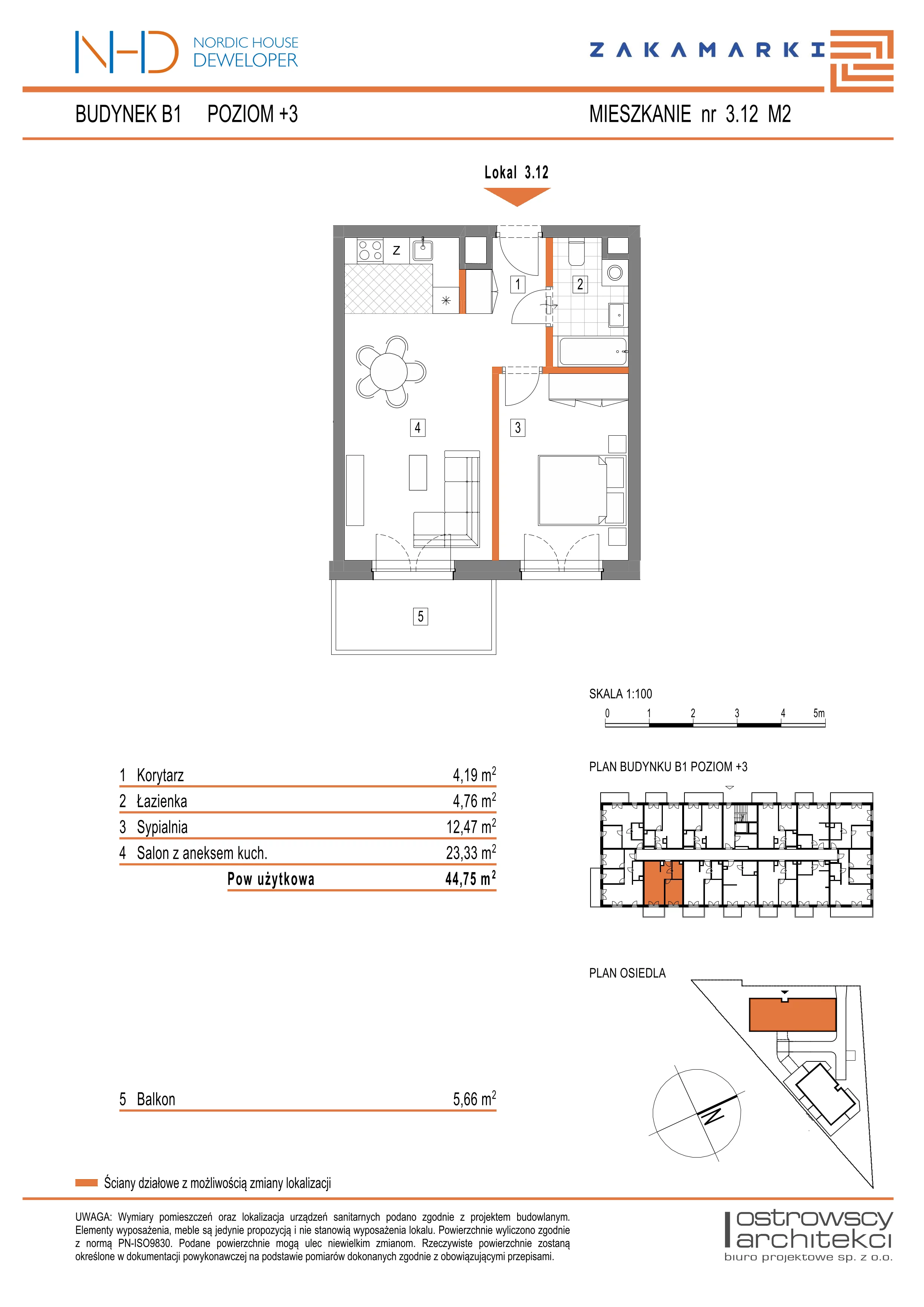 Mieszkanie 44,75 m², piętro 3, oferta nr B1.3.12, Zakamarki, Marki, Aleja Marszałka Józefa Piłsudskiego 102