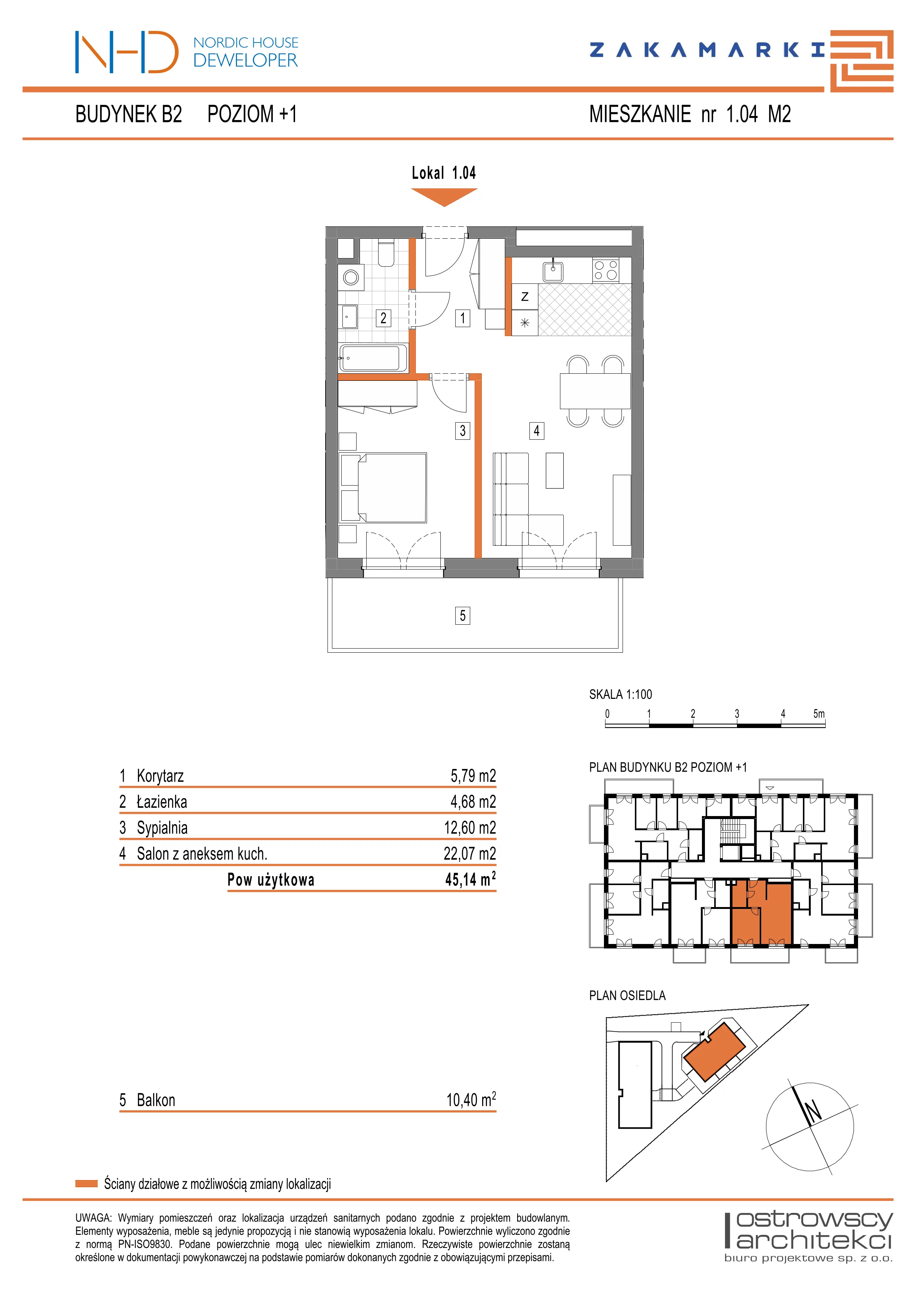 Mieszkanie 45,14 m², piętro 1, oferta nr B2.1.04, Zakamarki, Marki, Aleja Marszałka Józefa Piłsudskiego 102