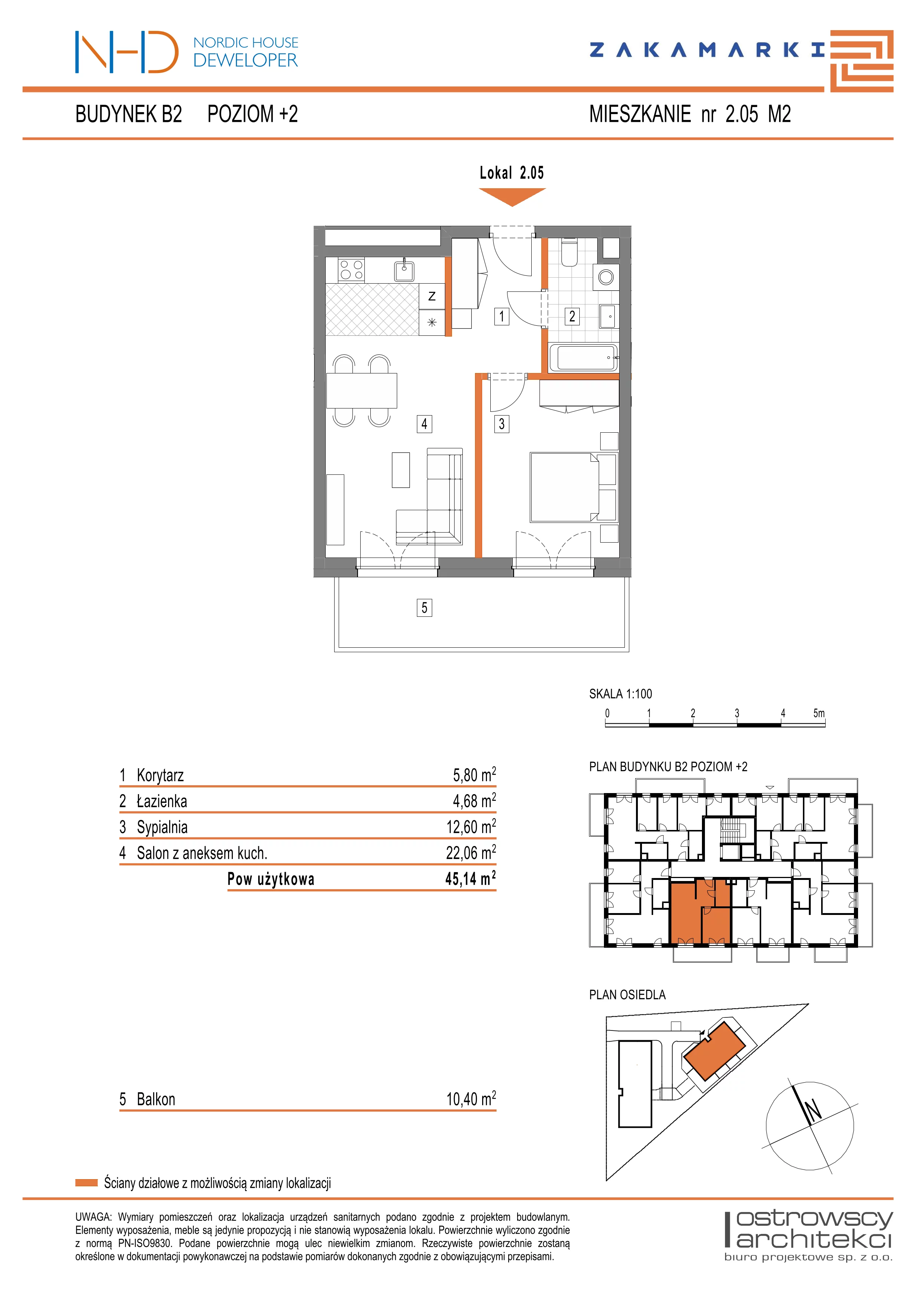 Mieszkanie 45,14 m², piętro 2, oferta nr B2.2.05, Zakamarki, Marki, Aleja Marszałka Józefa Piłsudskiego 102