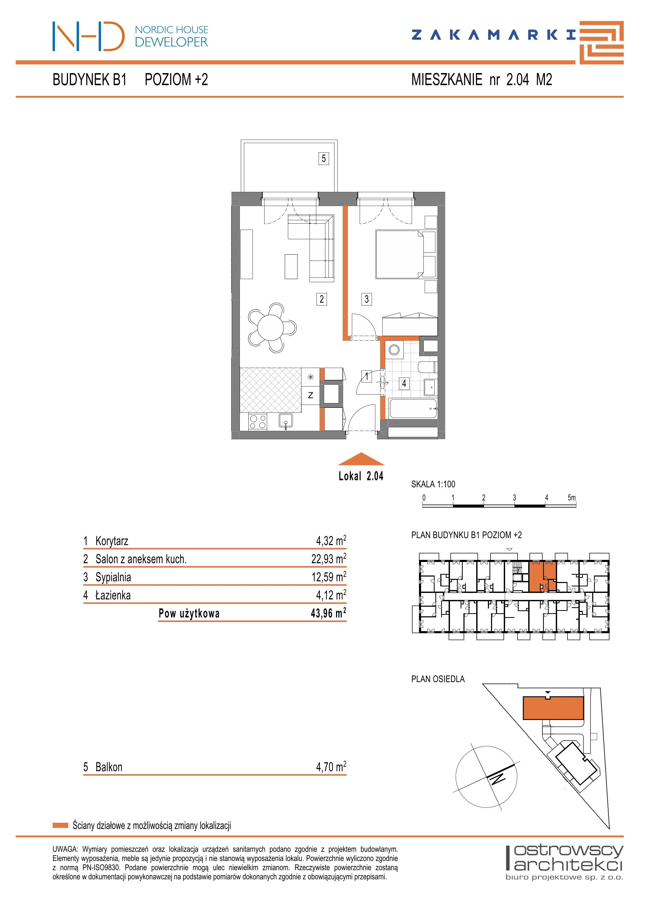 Mieszkanie 43,96 m², piętro 2, oferta nr B1.2.04, Zakamarki, Marki, Aleja Marszałka Józefa Piłsudskiego 102