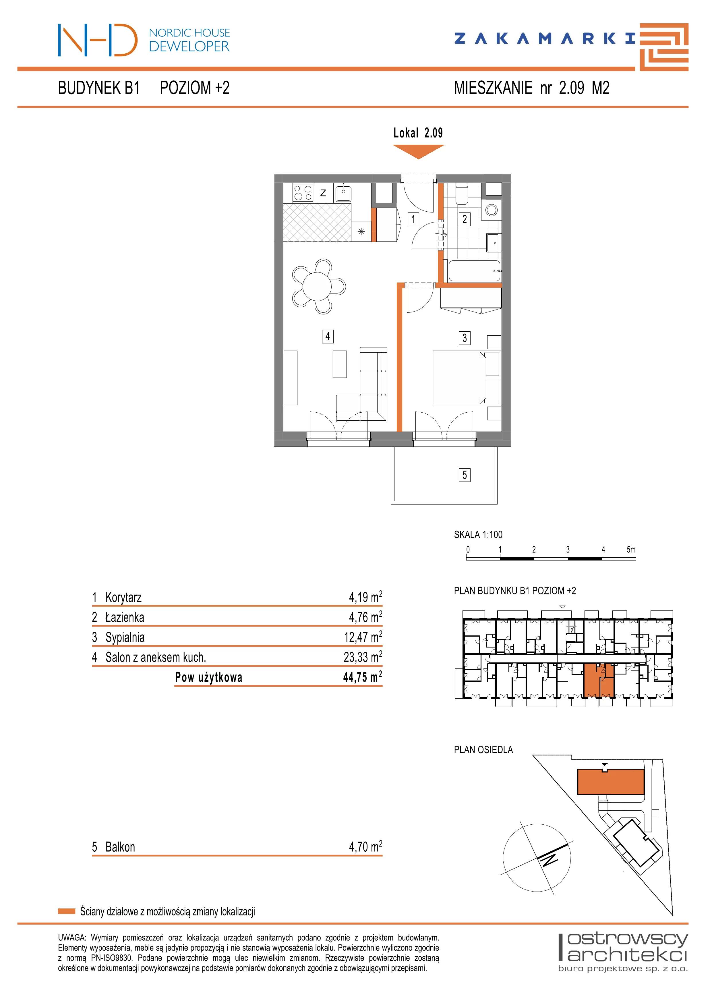 Mieszkanie 44,75 m², piętro 2, oferta nr B1.2.09, Zakamarki, Marki, Aleja Marszałka Józefa Piłsudskiego 102