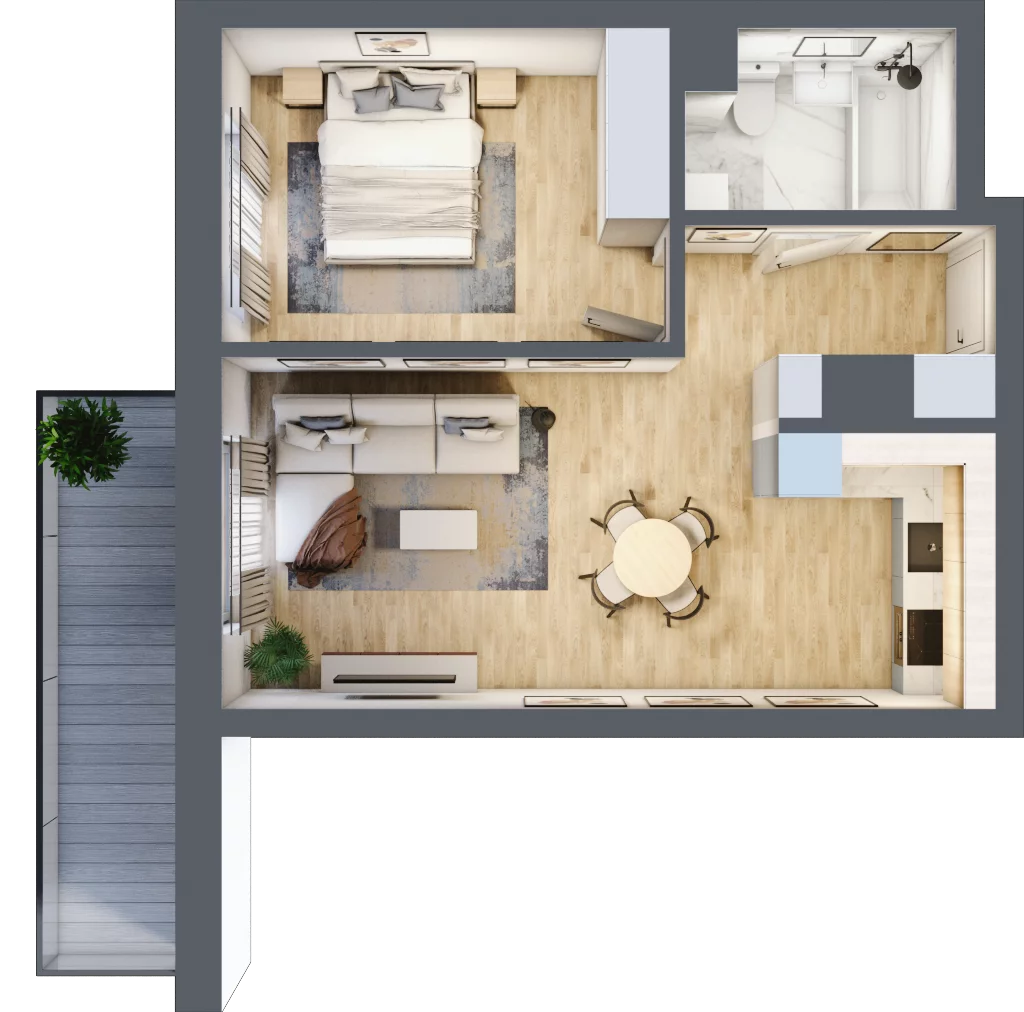 2 pokoje, mieszkanie 43,96 m², piętro 1, oferta nr B1.1.04, Zakamarki, Marki, Aleja Marszałka Józefa Piłsudskiego 102