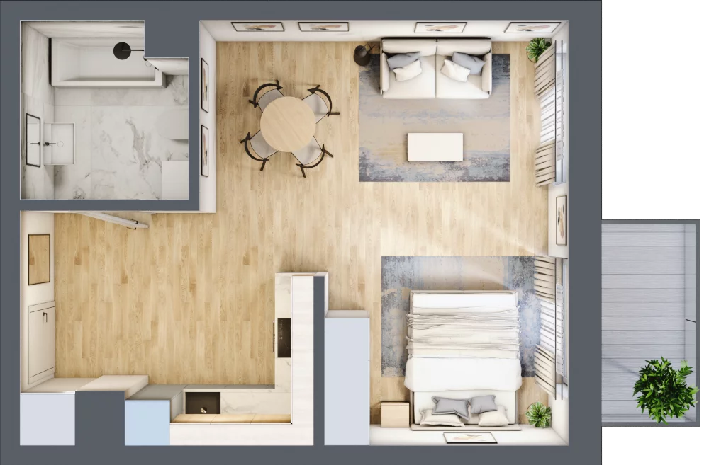 1 pokój, mieszkanie 39,78 m², piętro 1, oferta nr B1.1.10, Zakamarki, Marki, Aleja Marszałka Józefa Piłsudskiego 102