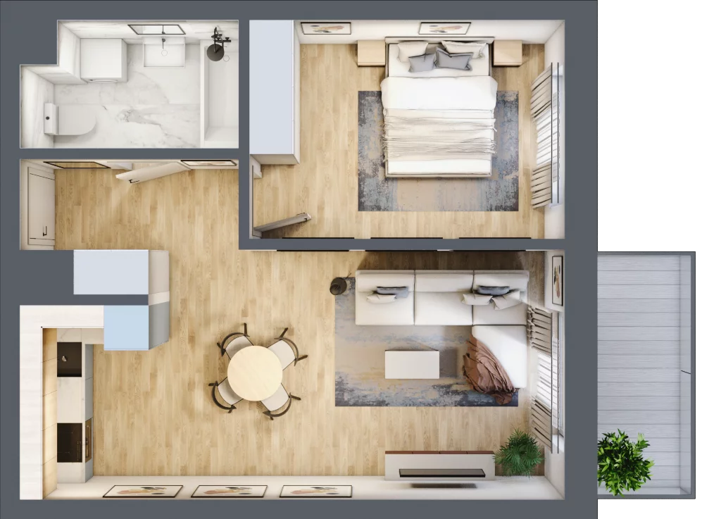 2 pokoje, mieszkanie 44,75 m², piętro 1, oferta nr B1.1.12, Zakamarki, Marki, Aleja Marszałka Józefa Piłsudskiego 102