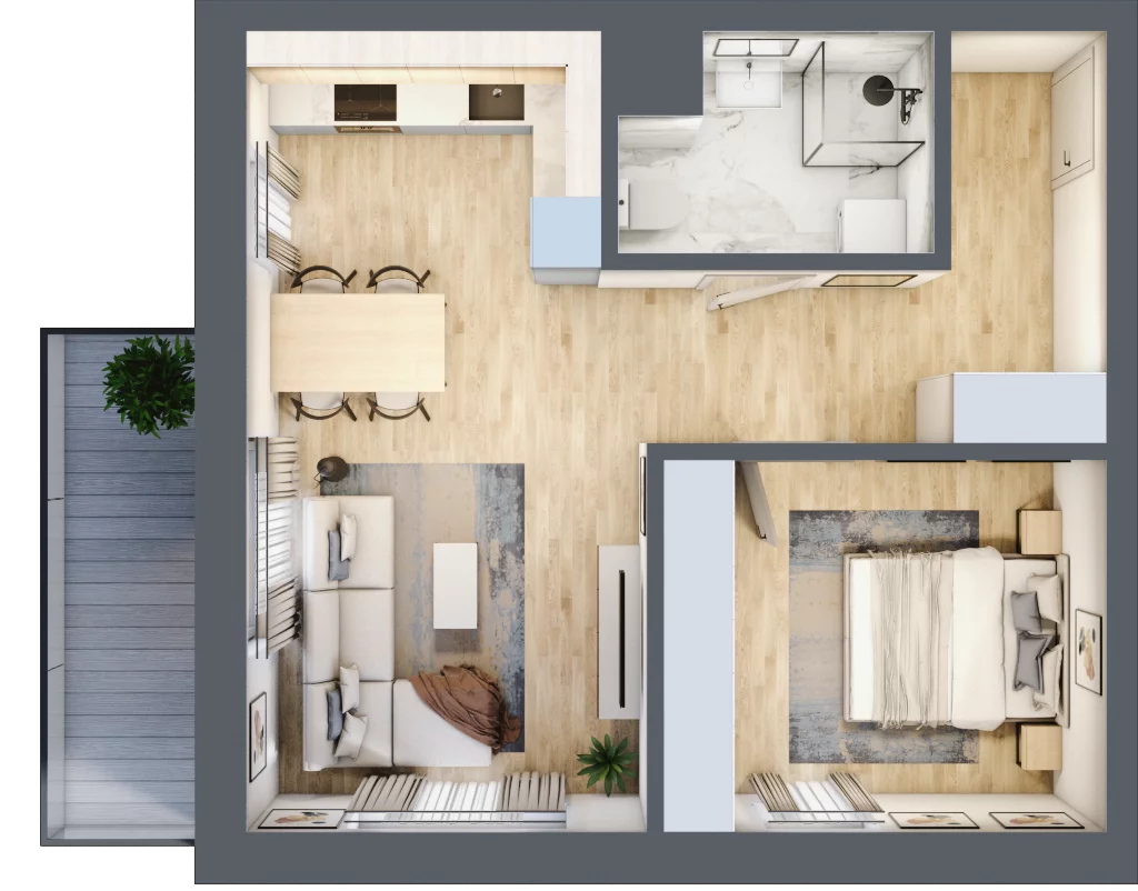 2 pokoje, mieszkanie 47,36 m², piętro 2, oferta nr B1.2.01, Zakamarki, Marki, Aleja Marszałka Józefa Piłsudskiego 102