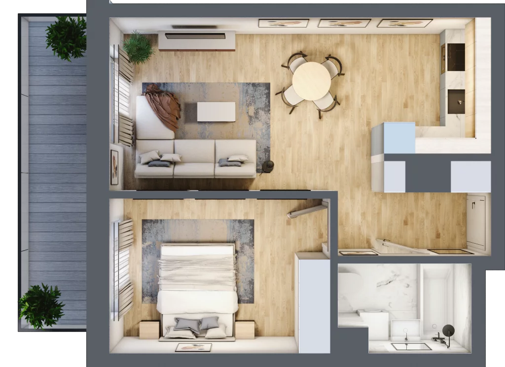 2 pokoje, mieszkanie 43,96 m², piętro 2, oferta nr B1.2.02, Zakamarki, Marki, Aleja Marszałka Józefa Piłsudskiego 102