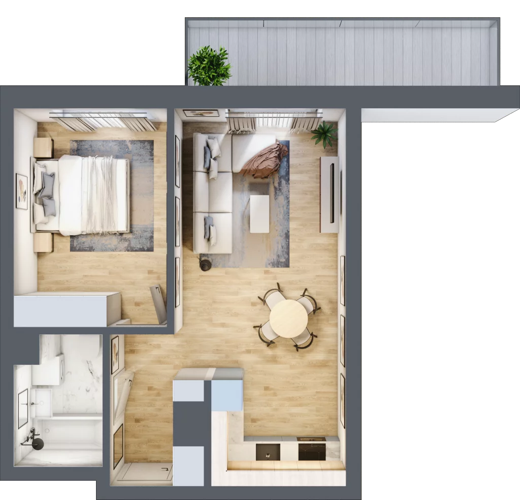 2 pokoje, mieszkanie 43,96 m², piętro 2, oferta nr B1.2.03, Zakamarki, Marki, Aleja Marszałka Józefa Piłsudskiego 102
