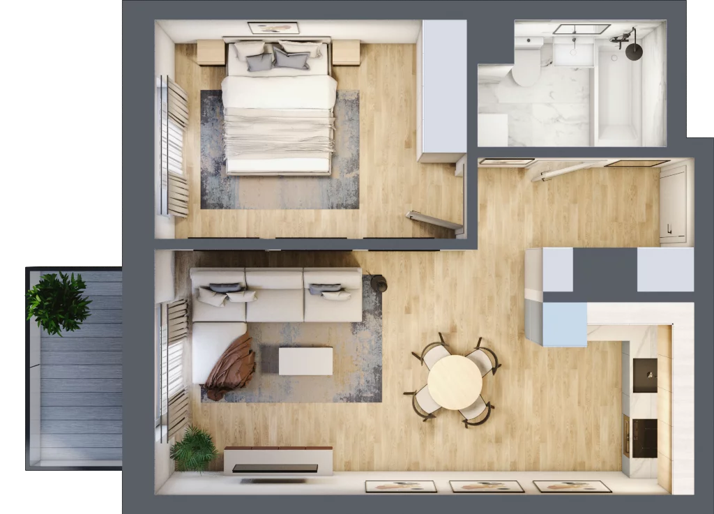 2 pokoje, mieszkanie 43,96 m², piętro 2, oferta nr B1.2.04, Zakamarki, Marki, Aleja Marszałka Józefa Piłsudskiego 102
