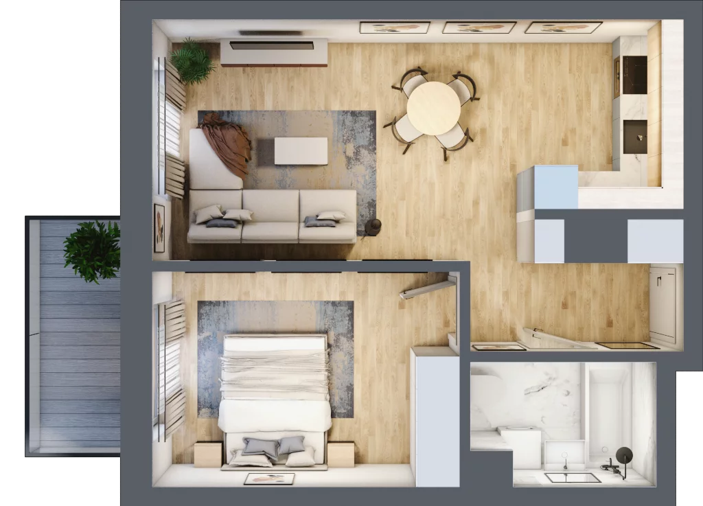 2 pokoje, mieszkanie 43,96 m², piętro 3, oferta nr B1.3.02, Zakamarki, Marki, Aleja Marszałka Józefa Piłsudskiego 102