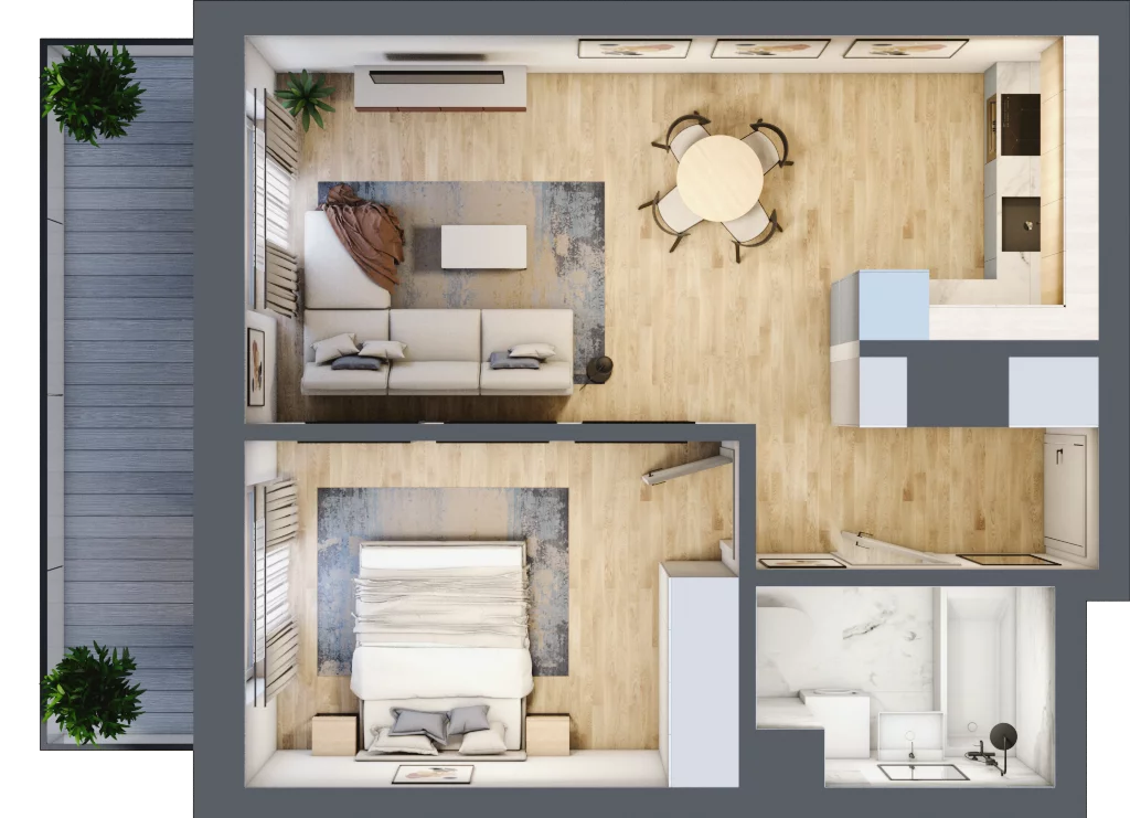 2 pokoje, mieszkanie 43,96 m², piętro 3, oferta nr B1.3.03, Zakamarki, Marki, Aleja Marszałka Józefa Piłsudskiego 102