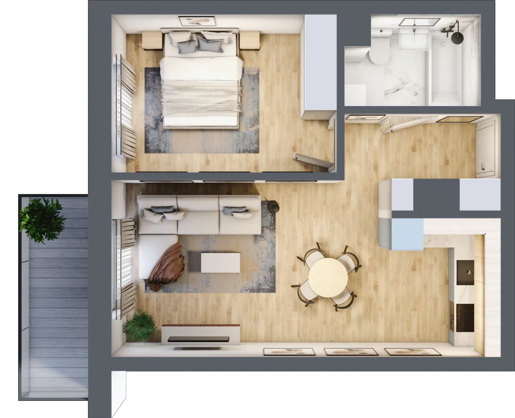 2 pokoje, mieszkanie 43,96 m², piętro 3, oferta nr B1.3.04, Zakamarki, Marki, Aleja Marszałka Józefa Piłsudskiego 102