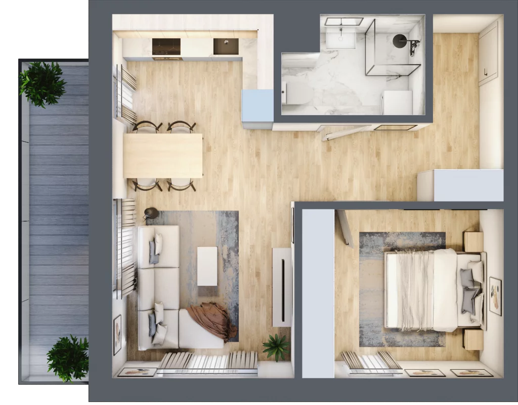 2 pokoje, mieszkanie 47,36 m², piętro 4, oferta nr B1.4.01, Zakamarki, Marki, Aleja Marszałka Józefa Piłsudskiego 102