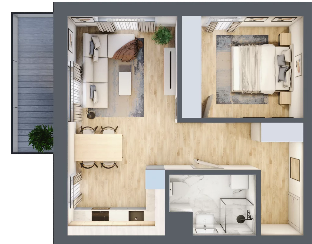2 pokoje, mieszkanie 47,36 m², piętro 4, oferta nr B1.4.06, Zakamarki, Marki, Aleja Marszałka Józefa Piłsudskiego 102