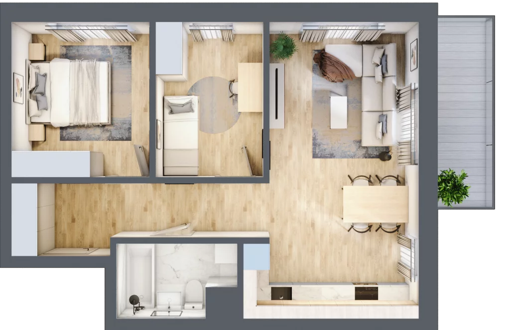 3 pokoje, mieszkanie 57,33 m², piętro 4, oferta nr B1.4.07, Zakamarki, Marki, Aleja Marszałka Józefa Piłsudskiego 102